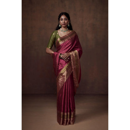 Dressfolk Deep Pink Chanderi Zari Tissue Saree without Blouse