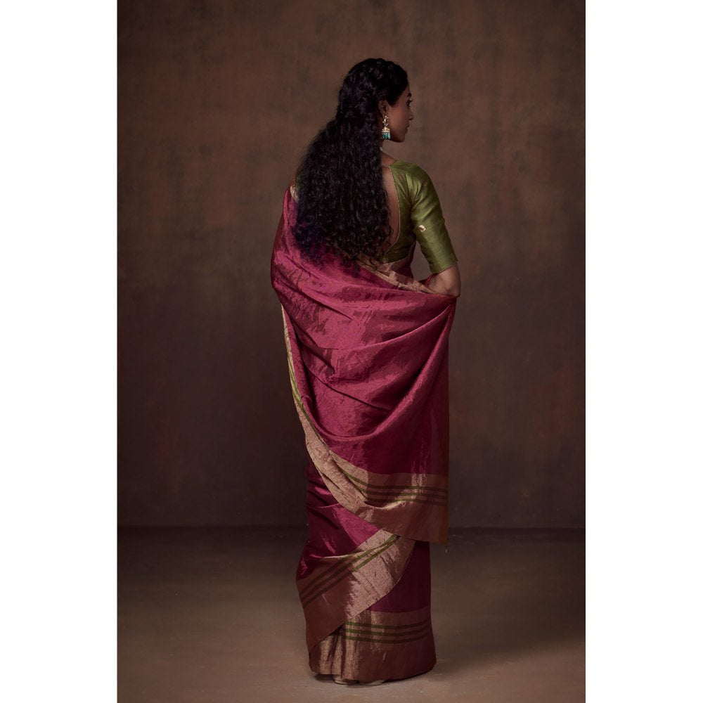 Dressfolk Deep Pink Chanderi Zari Tissue Saree without Blouse