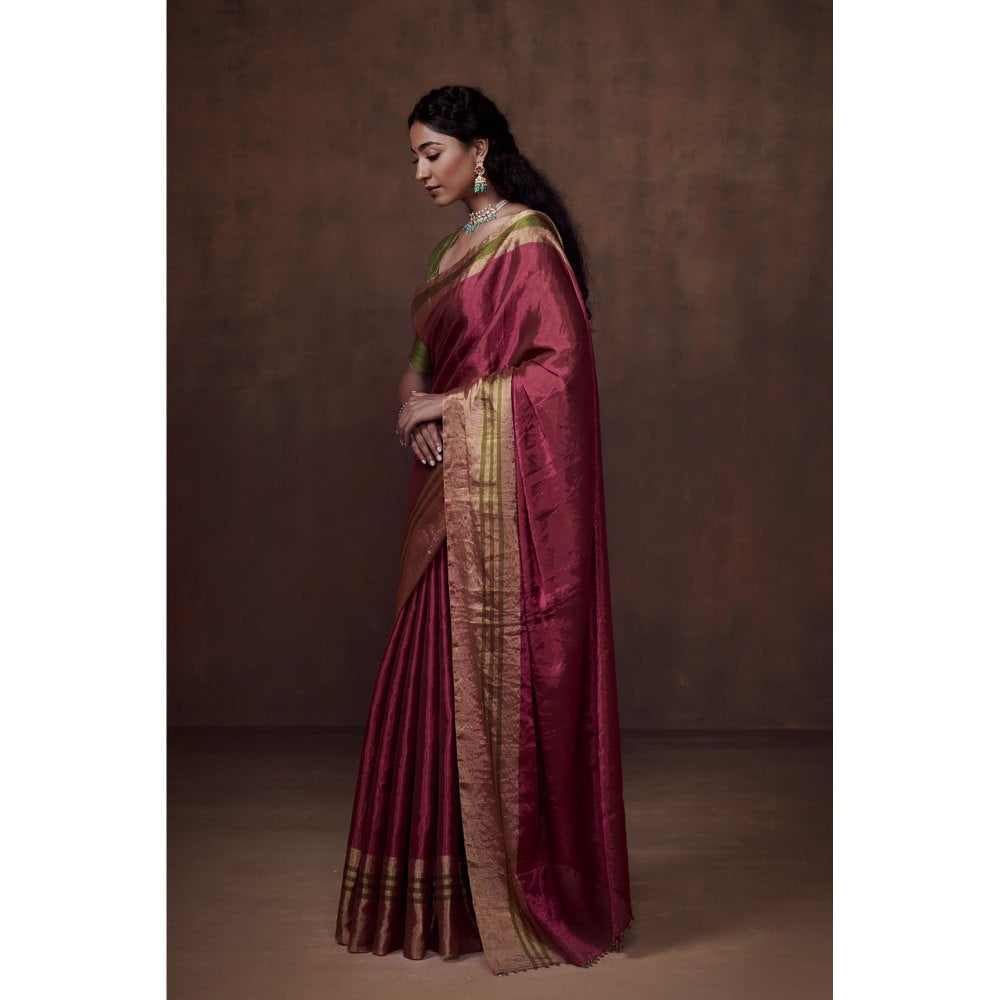 Dressfolk Deep Pink Chanderi Zari Tissue Saree without Blouse