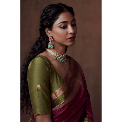 Dressfolk Deep Pink Chanderi Zari Tissue Saree without Blouse
