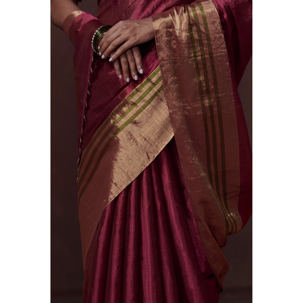 Dressfolk Deep Pink Chanderi Zari Tissue Saree without Blouse