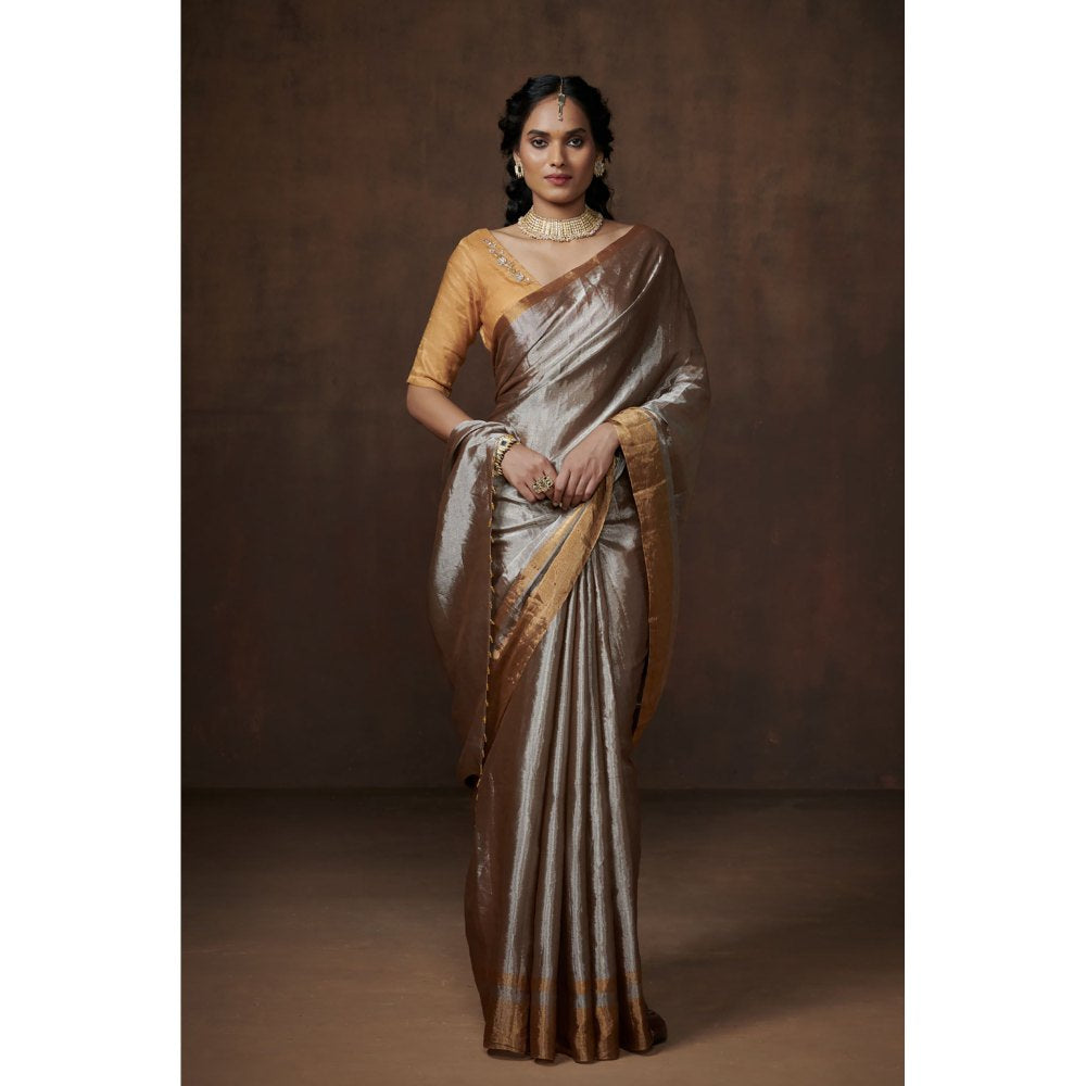 Dressfolk Metallic Silver Zari Tissue Saree without Blouse