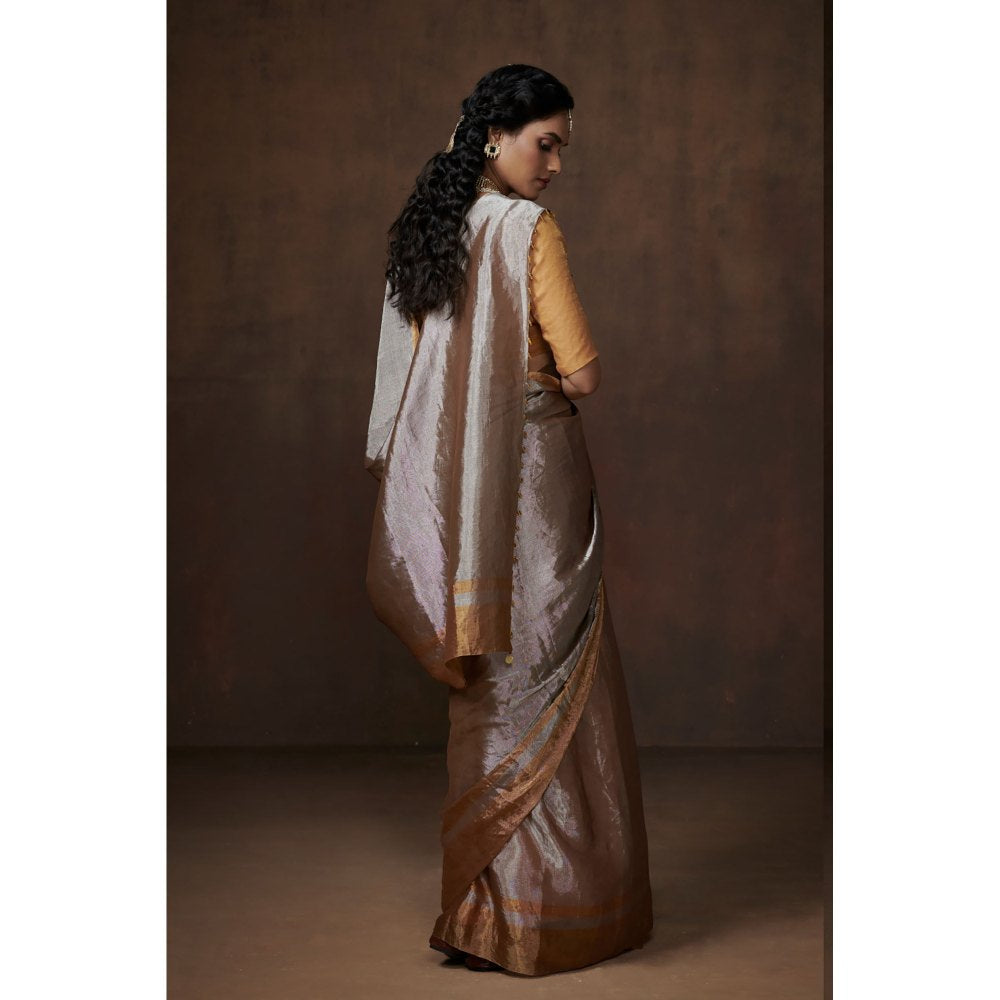 Dressfolk Metallic Silver Zari Tissue Saree without Blouse