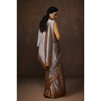 Dressfolk Metallic Silver Zari Tissue Saree without Blouse