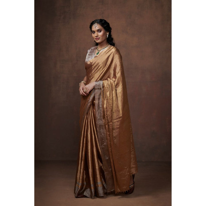Dressfolk Golden Zari Chanderi Tissue Saree without Blouse