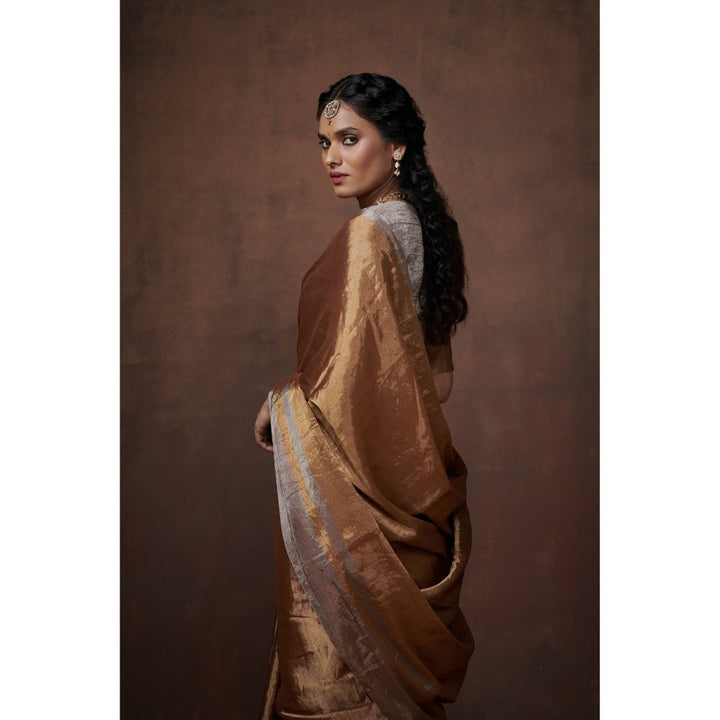 Dressfolk Golden Zari Chanderi Tissue Saree without Blouse