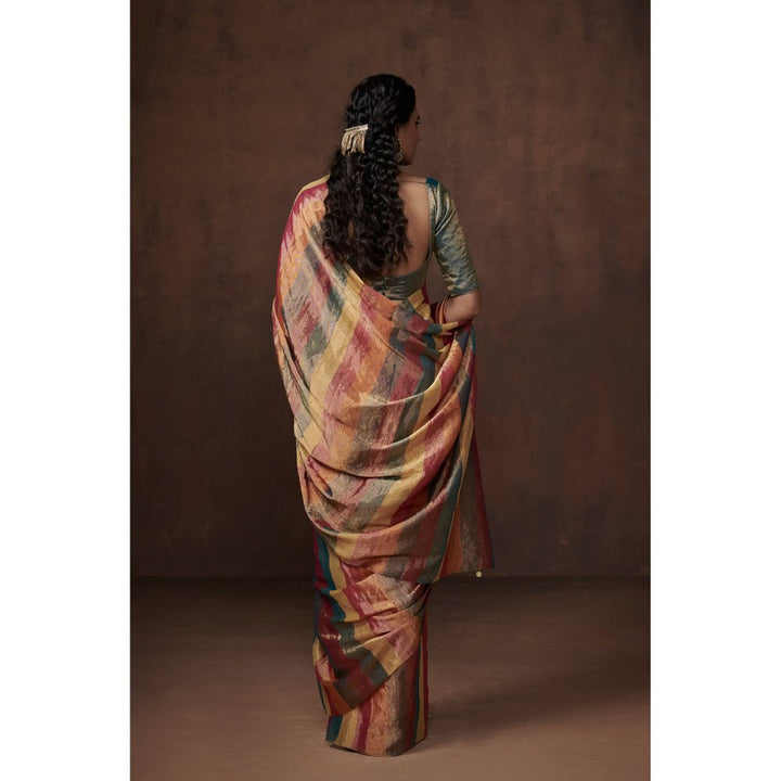 Dressfolk Multi-Color Zari Chanderi Tissue Saree without Blouse