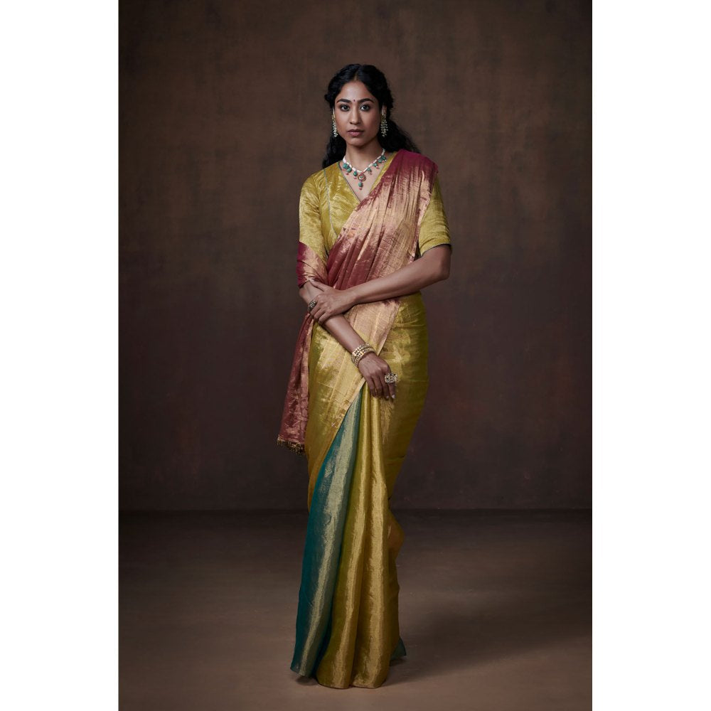 Dressfolk Multi-Color Handwoven Chanderi Tissue Saree without Blouse