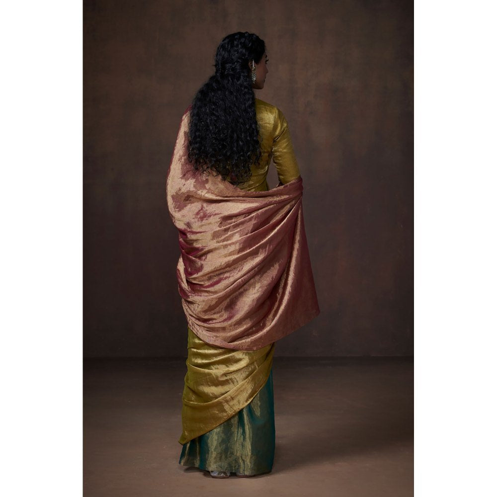 Dressfolk Multi-Color Handwoven Chanderi Tissue Saree without Blouse