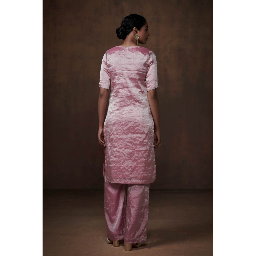 Dressfolk Metallic Pink Tissue Kurta Handwoven Chanderi Elegance (Set of 3)