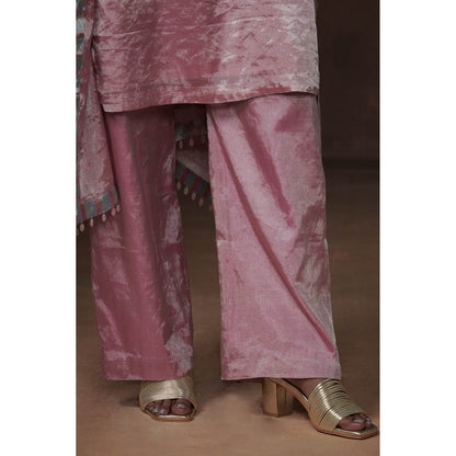 Dressfolk Metallic Pink Tissue Kurta Handwoven Chanderi Elegance (Set of 3)
