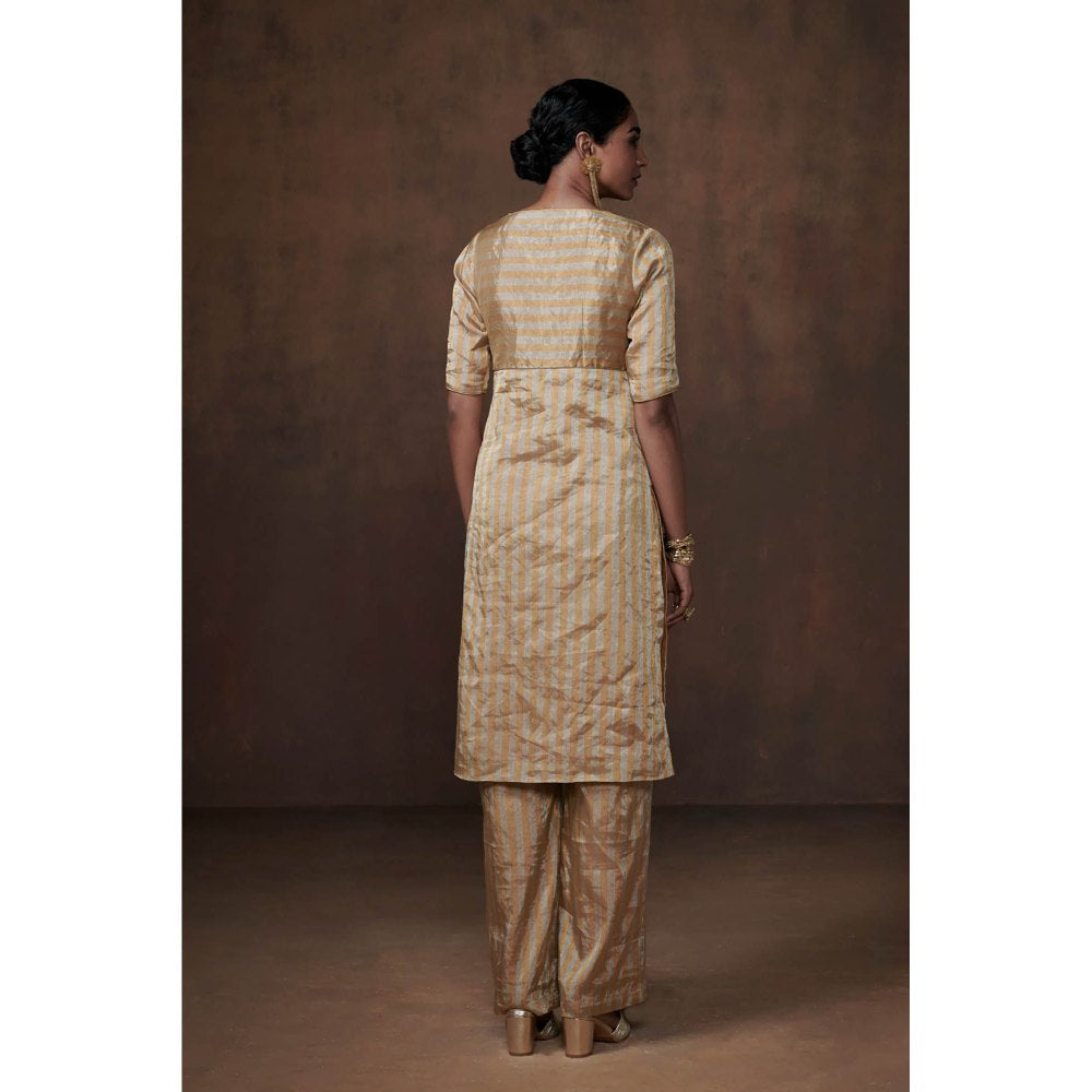 Dressfolk Gold & Silver Striped Tissue Kurta Ethereal Ensemble (Set of 3)