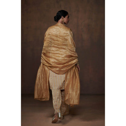 Dressfolk Gold & Silver Striped Tissue Kurta Ethereal Ensemble (Set of 3)
