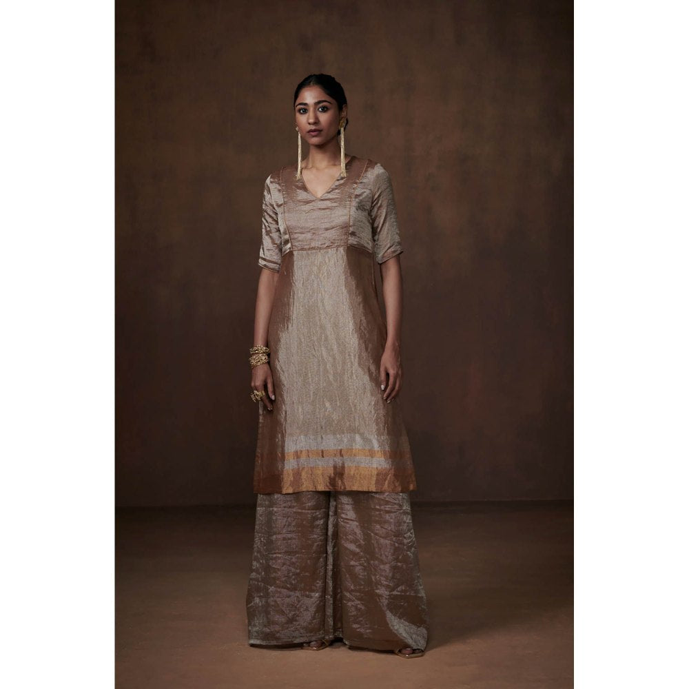 Dressfolk Silver Tissue Kurta Sophisticated Charm Palazzo (Set of 3)