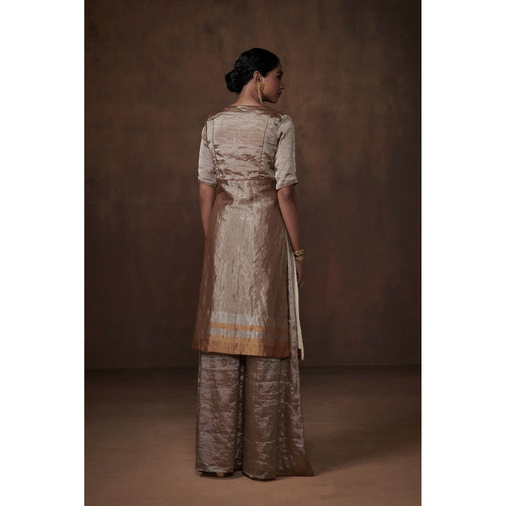 Dressfolk Silver Tissue Kurta Sophisticated Charm Palazzo (Set of 3)