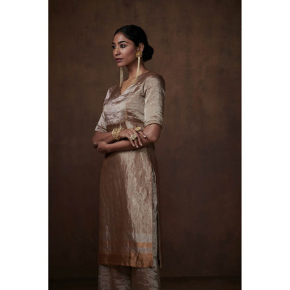 Dressfolk Silver Tissue Kurta Sophisticated Charm Palazzo (Set of 3)