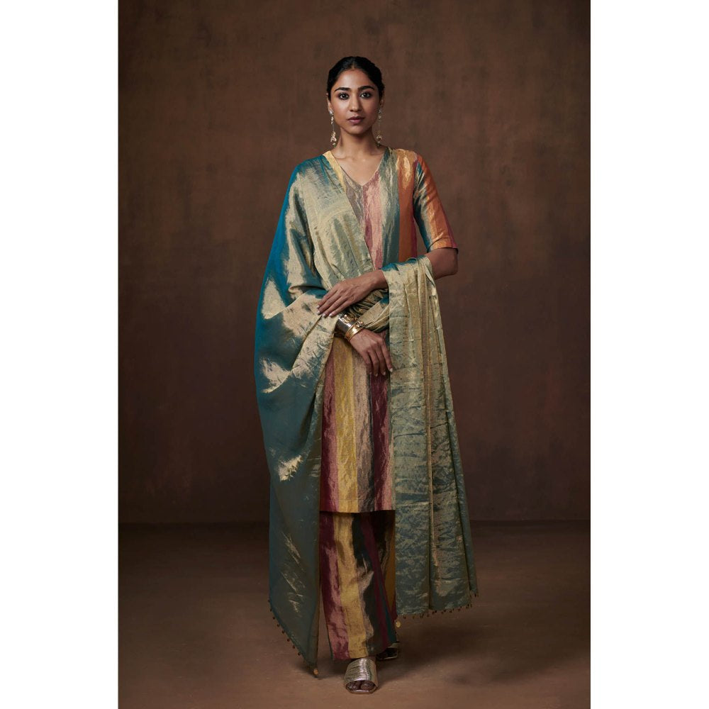 Dressfolk Multicolor Striped Tissue Kurta (Set of 3)