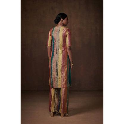 Dressfolk Multicolor Striped Tissue Kurta (Set of 3)