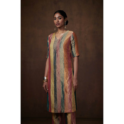 Dressfolk Multicolor Striped Tissue Kurta (Set of 3)