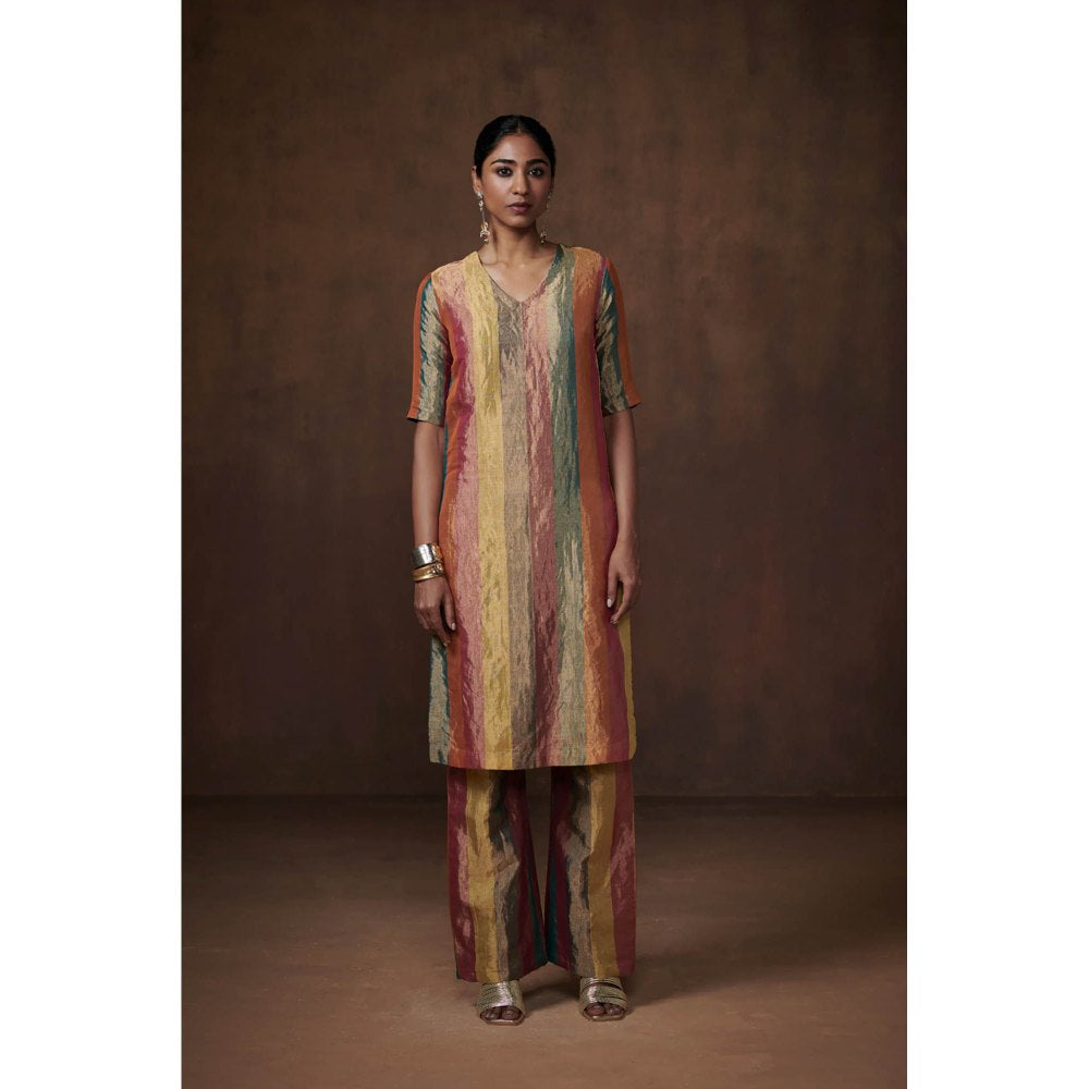 Dressfolk Multicolor Striped Tissue Kurta (Set of 3)
