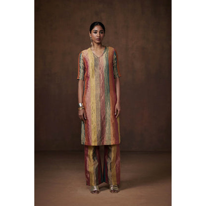 Dressfolk Multicolor Striped Tissue Kurta (Set of 3)