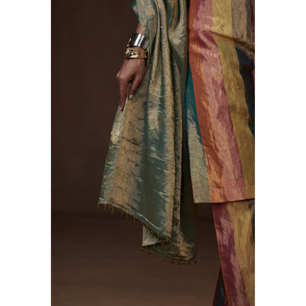 Dressfolk Multicolor Striped Tissue Kurta (Set of 3)