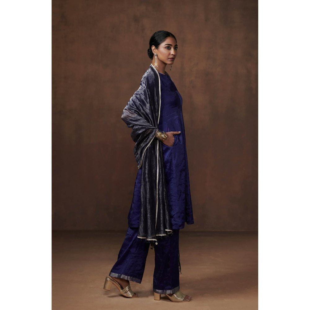 Dressfolk Blue Tissue Kalidar Kurta Subtle Elegance (Set of 3)