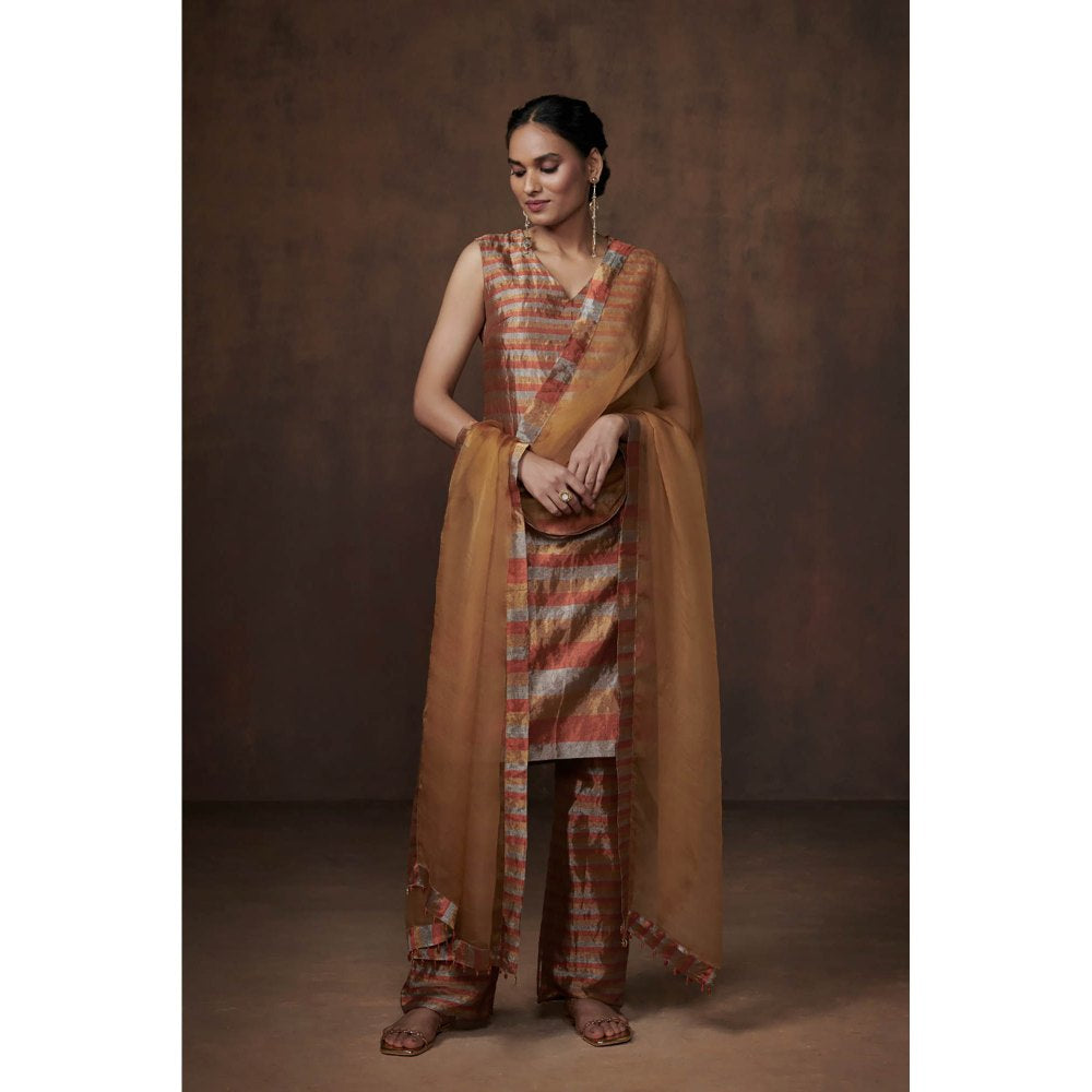 Dressfolk Silver Gold & Copper Tissue Kurta (Set of 3)