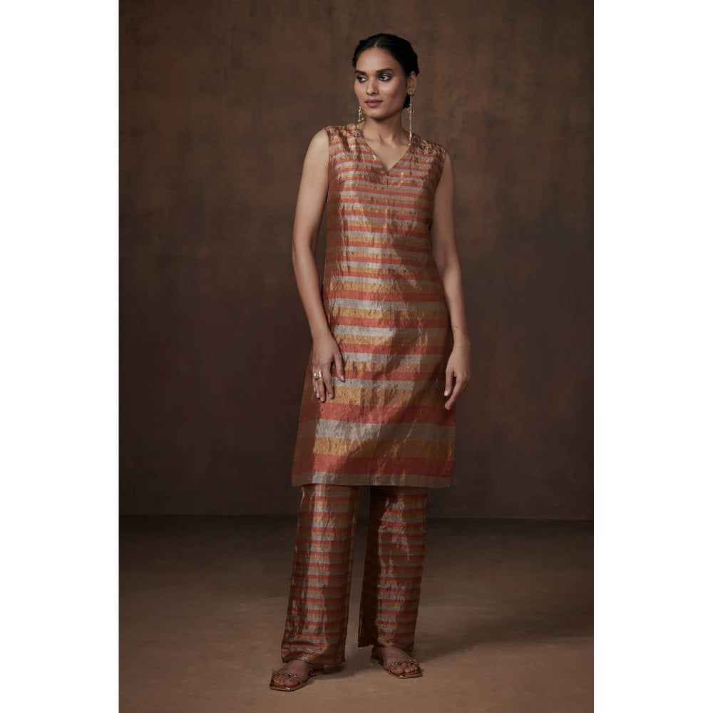 Dressfolk Silver Gold & Copper Tissue Kurta (Set of 3)