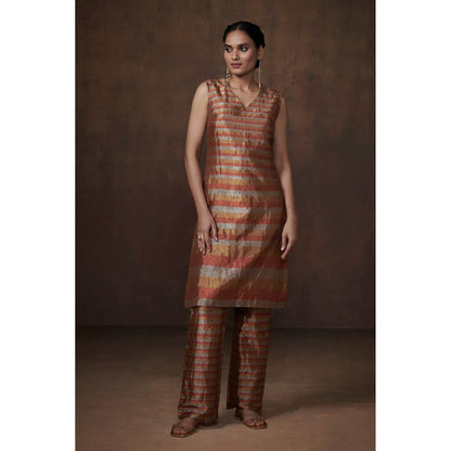 Dressfolk Silver Gold & Copper Tissue Kurta (Set of 3)