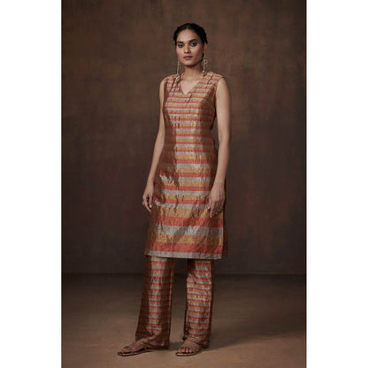 Dressfolk Silver Gold & Copper Tissue Kurta (Set of 3)