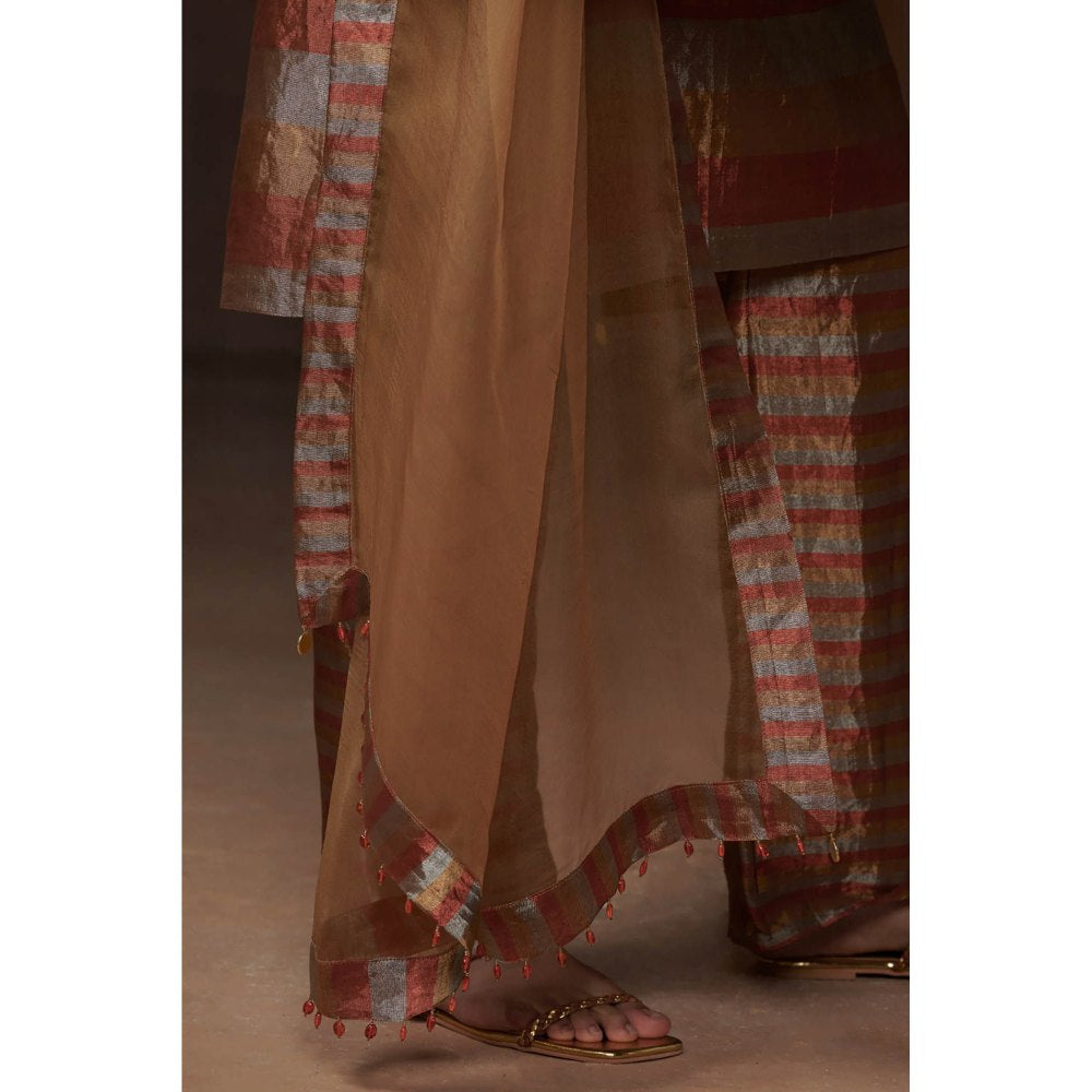 Dressfolk Silver Gold & Copper Tissue Kurta (Set of 3)