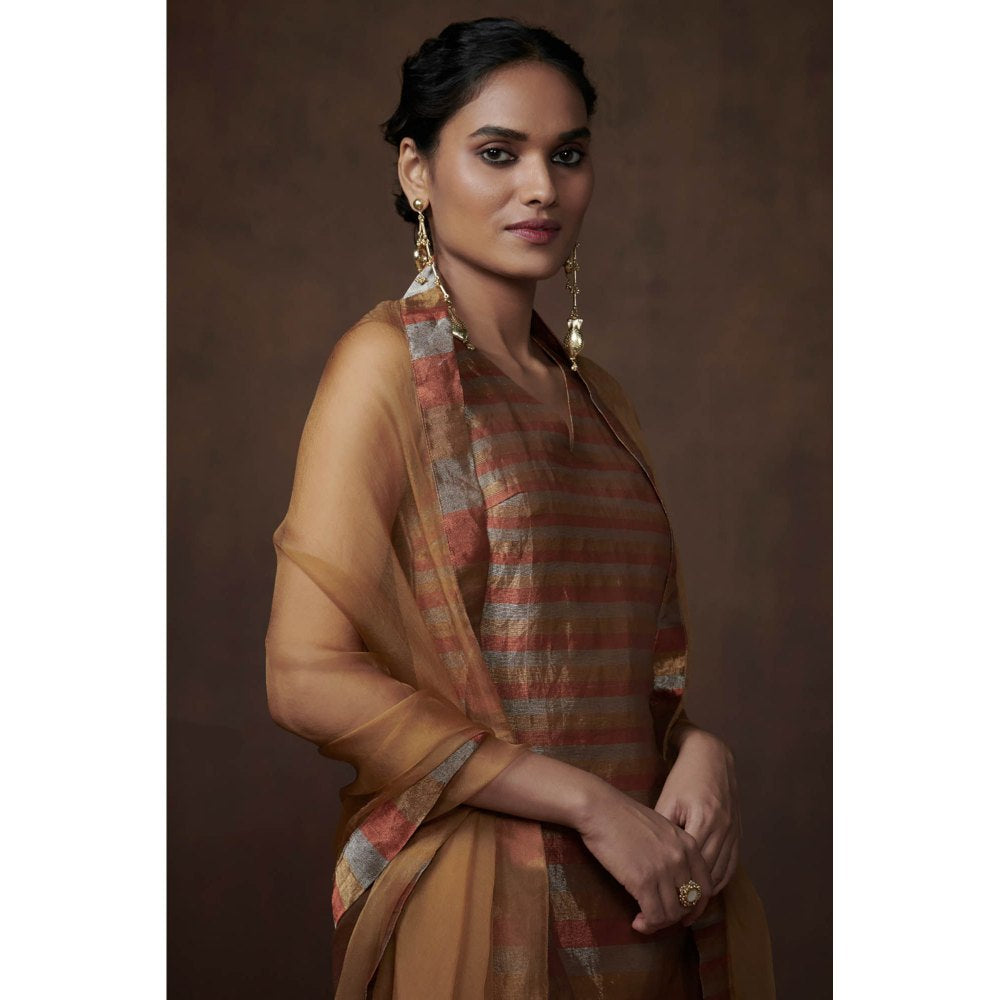 Dressfolk Silver Gold & Copper Tissue Kurta (Set of 3)
