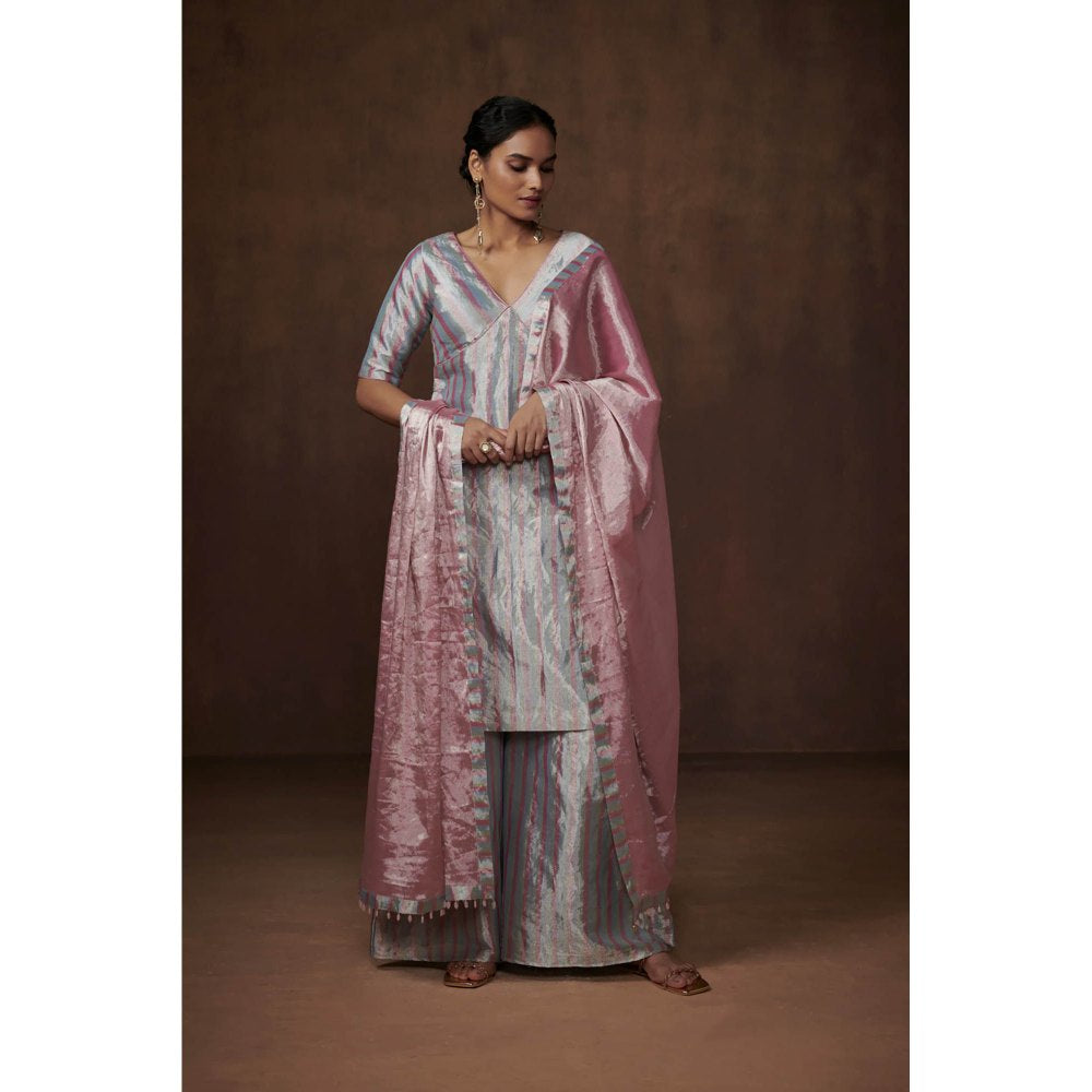 Dressfolk Pastel Metallic Tissue Kurta Subtle Sophistication Palazzo (Set of 3)