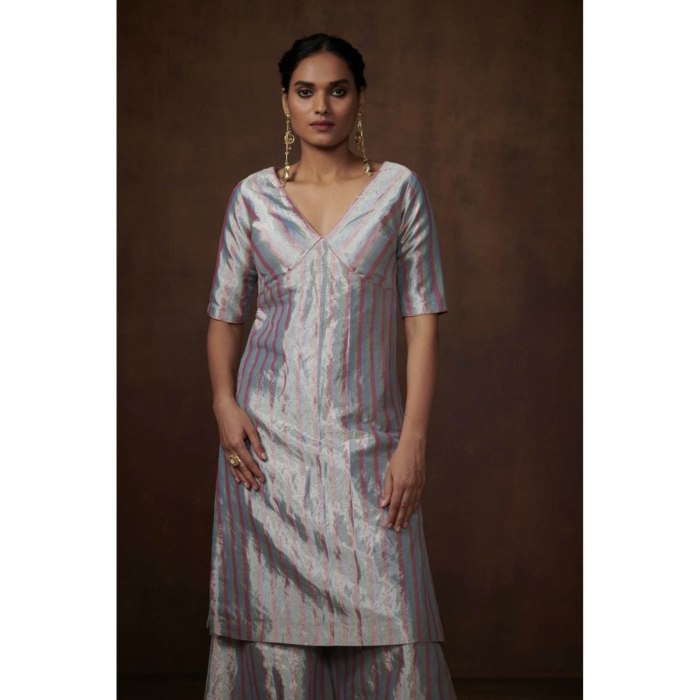 Dressfolk Pastel Metallic Tissue Kurta Subtle Sophistication Palazzo (Set of 3)