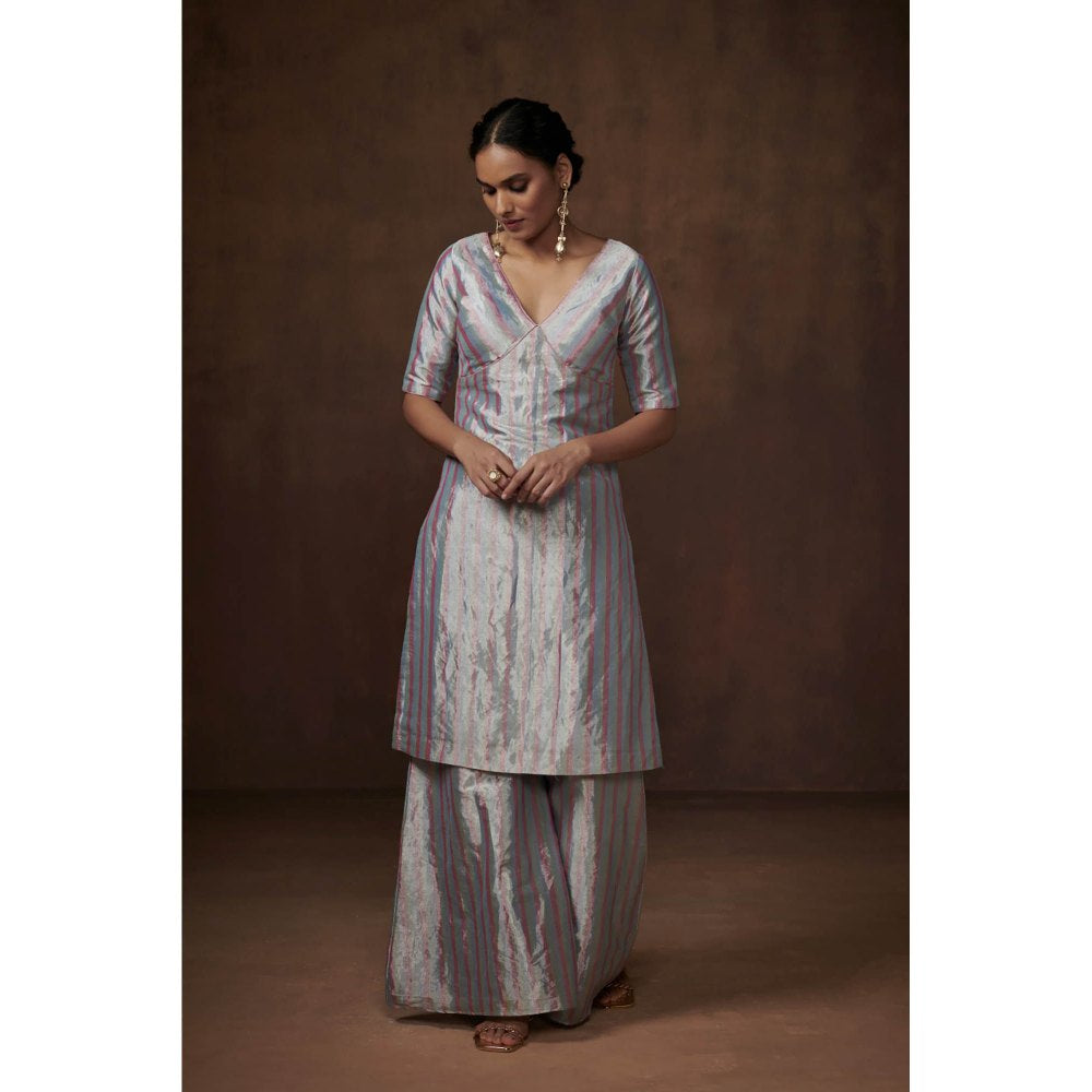 Dressfolk Pastel Metallic Tissue Kurta Subtle Sophistication Palazzo (Set of 3)