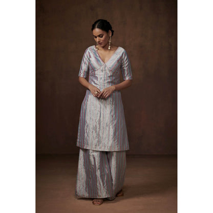 Dressfolk Pastel Metallic Tissue Kurta Subtle Sophistication Palazzo (Set of 3)