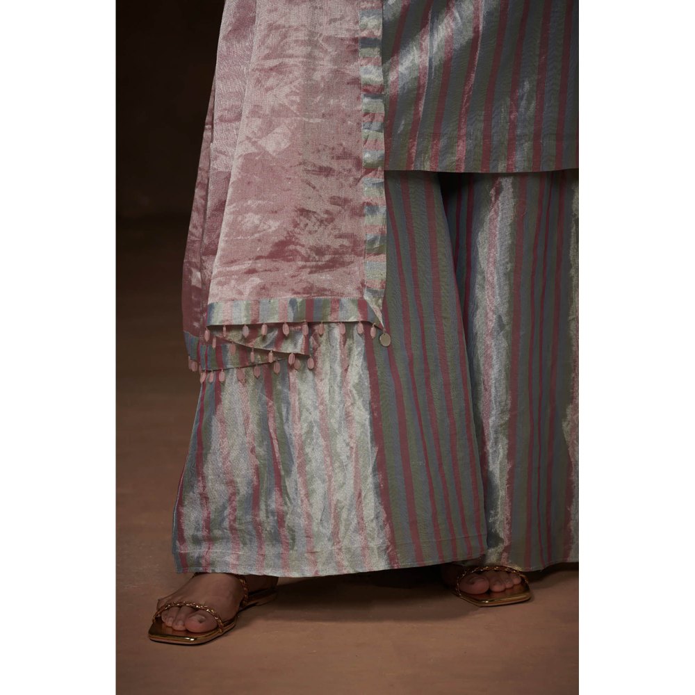 Dressfolk Pastel Metallic Tissue Kurta Subtle Sophistication Palazzo (Set of 3)