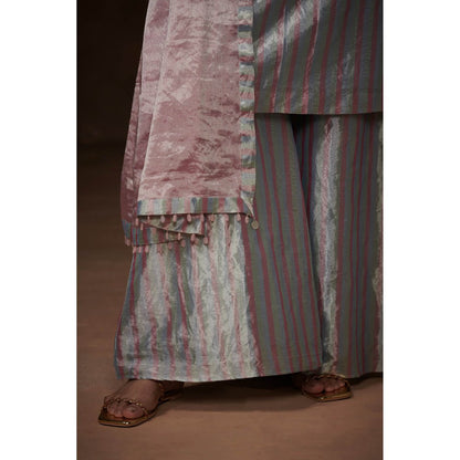 Dressfolk Pastel Metallic Tissue Kurta Subtle Sophistication Palazzo (Set of 3)