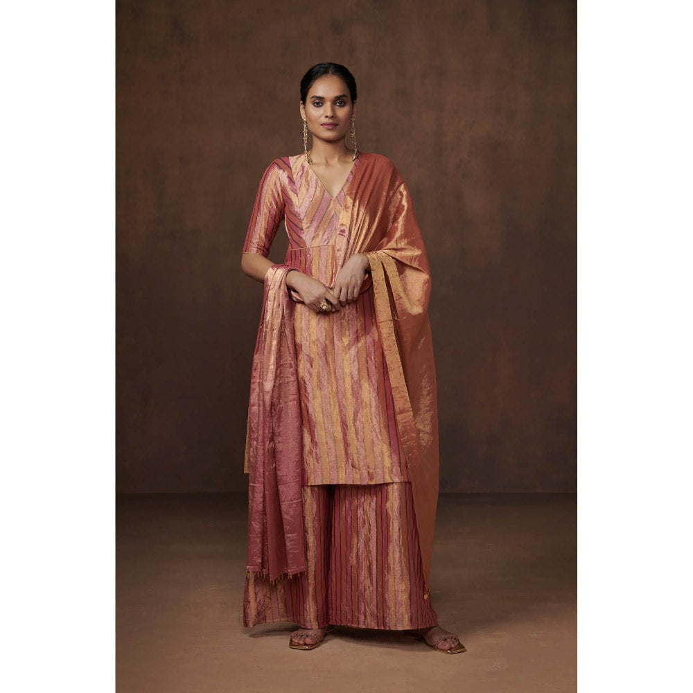 Dressfolk Multicolor Metallic Tissue Kurta Elegant Palazzo (Set of 3)