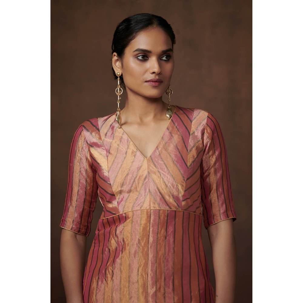 Dressfolk Multicolor Metallic Tissue Kurta Elegant Palazzo (Set of 3)