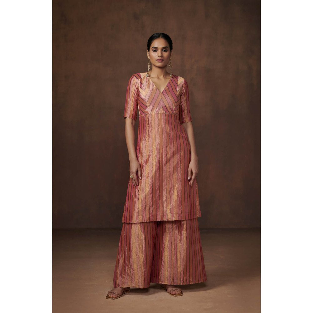 Dressfolk Multicolor Metallic Tissue Kurta Elegant Palazzo (Set of 3)