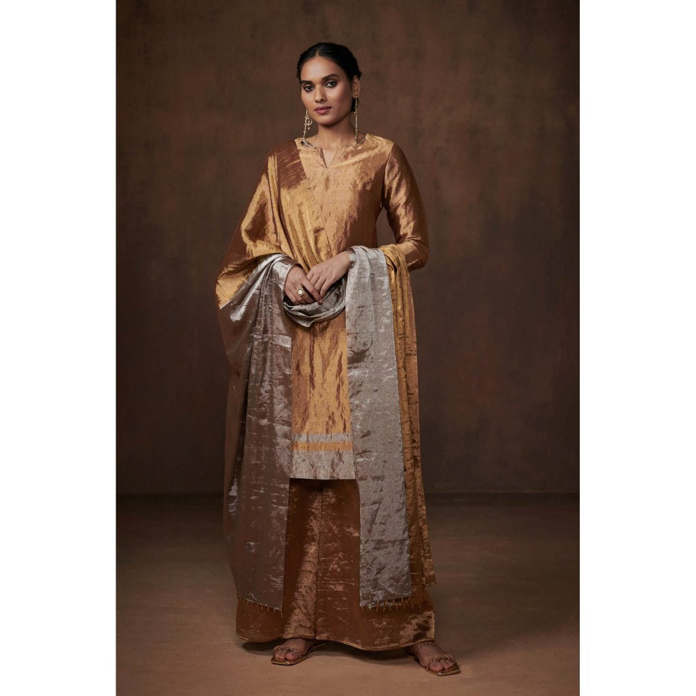Dressfolk Golden Tissue Kurta Festive Elegance Palazzo (Set of 3)