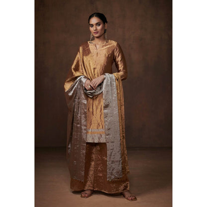 Dressfolk Golden Tissue Kurta Festive Elegance Palazzo (Set of 3)