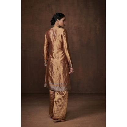 Dressfolk Golden Tissue Kurta Festive Elegance Palazzo (Set of 3)