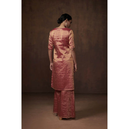 Dressfolk Rust Tissue Kurta Delicate Elegance Palazzo (Set of 3)