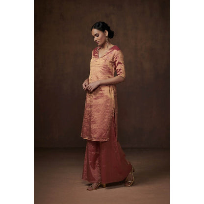 Dressfolk Rust Tissue Kurta Delicate Elegance Palazzo (Set of 3)
