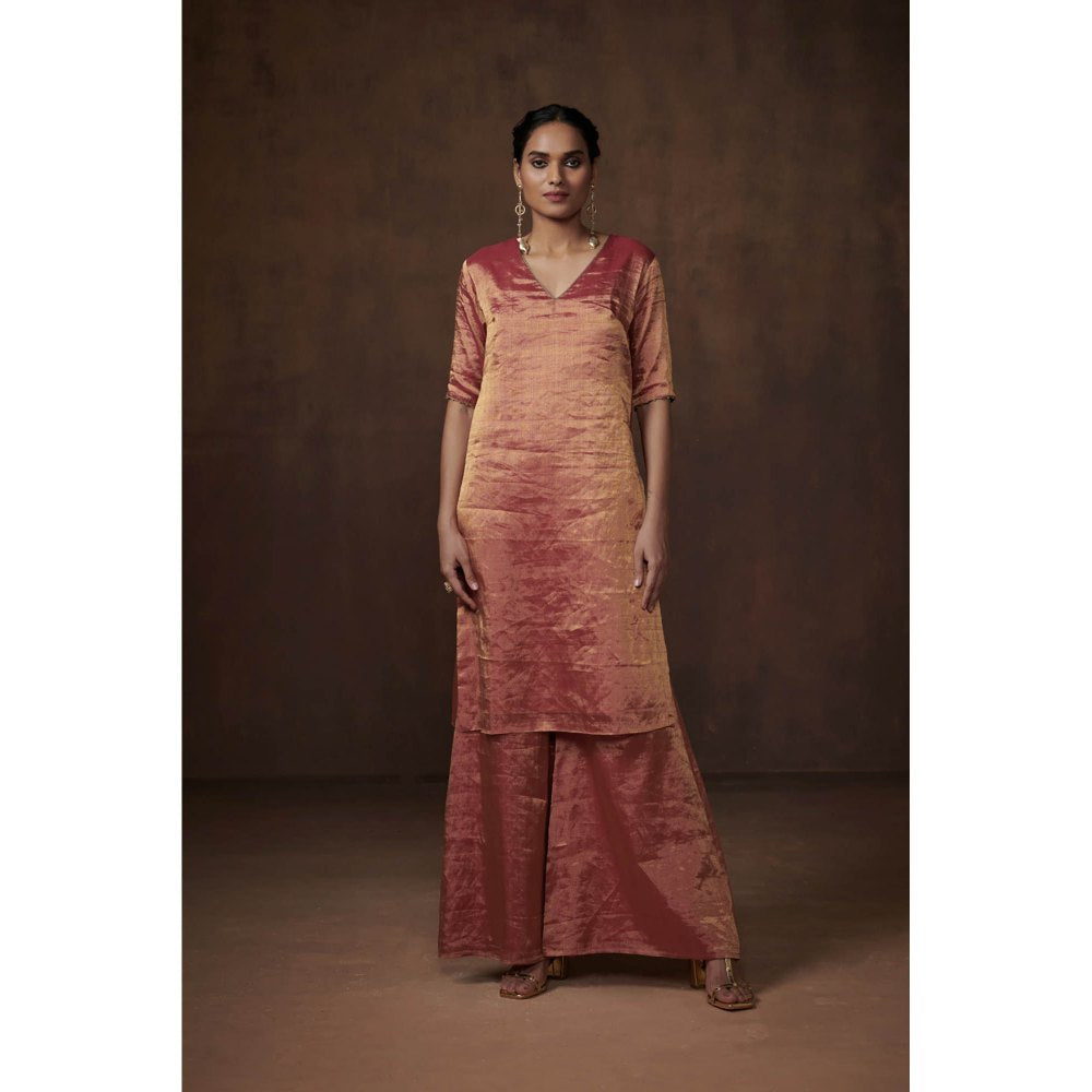 Dressfolk Rust Tissue Kurta Delicate Elegance Palazzo (Set of 3)
