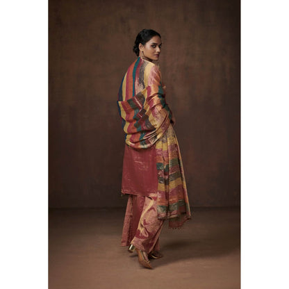 Dressfolk Rust Tissue Kurta Delicate Elegance Palazzo (Set of 3)