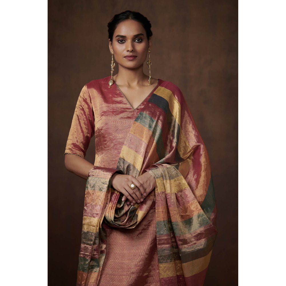 Dressfolk Rust Tissue Kurta Delicate Elegance Palazzo (Set of 3)